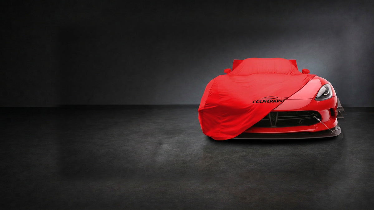 Red satin stretch car cover — V2 home hero