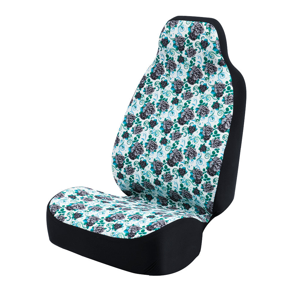Universal Print Seat Cover (black roses & white background)