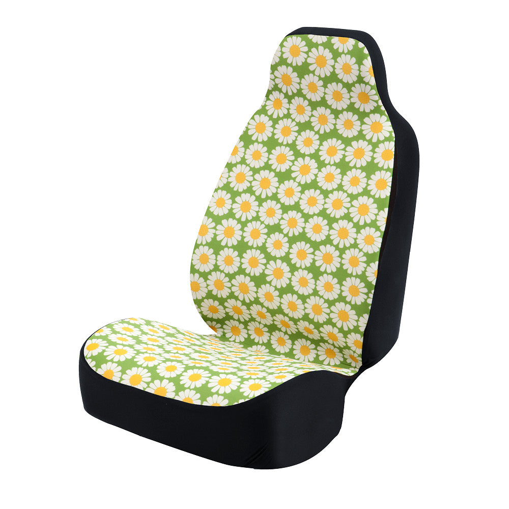 Universal Print Seat Cover (daisy crazy white flowers & green background)