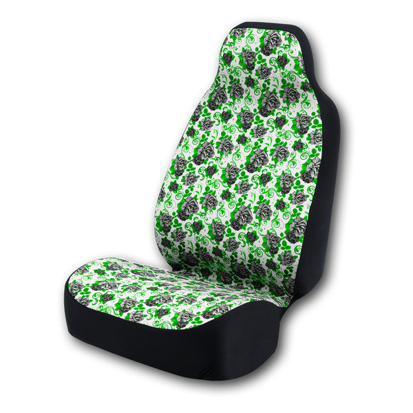Universal Print Seat Cover (black roses & green background)