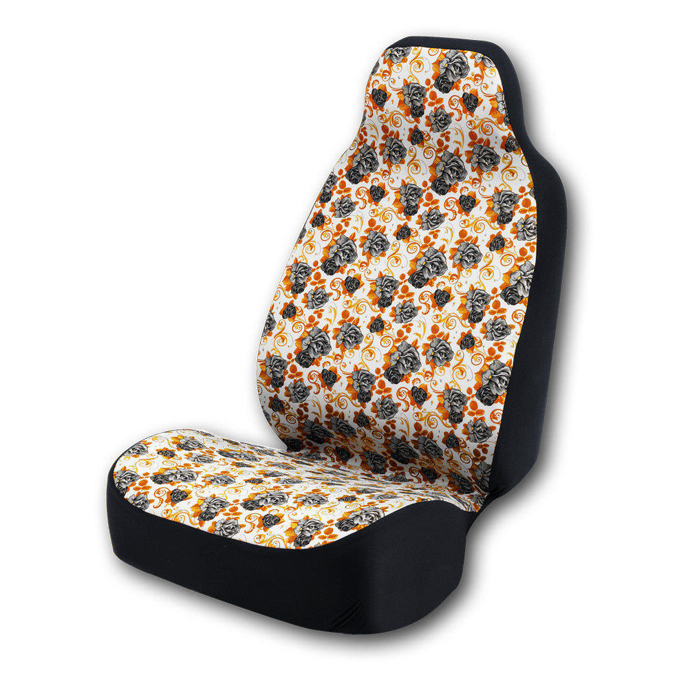 Universal Print Seat Cover (black roses & orange background)