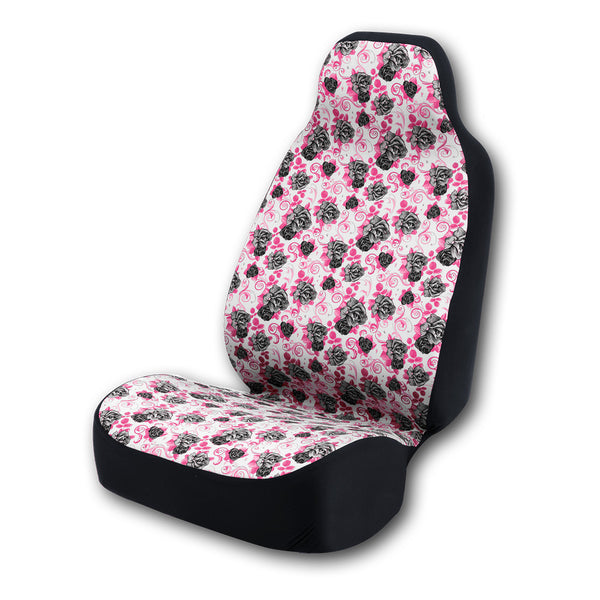 Universal Print Seat Cover (black roses & pink background)