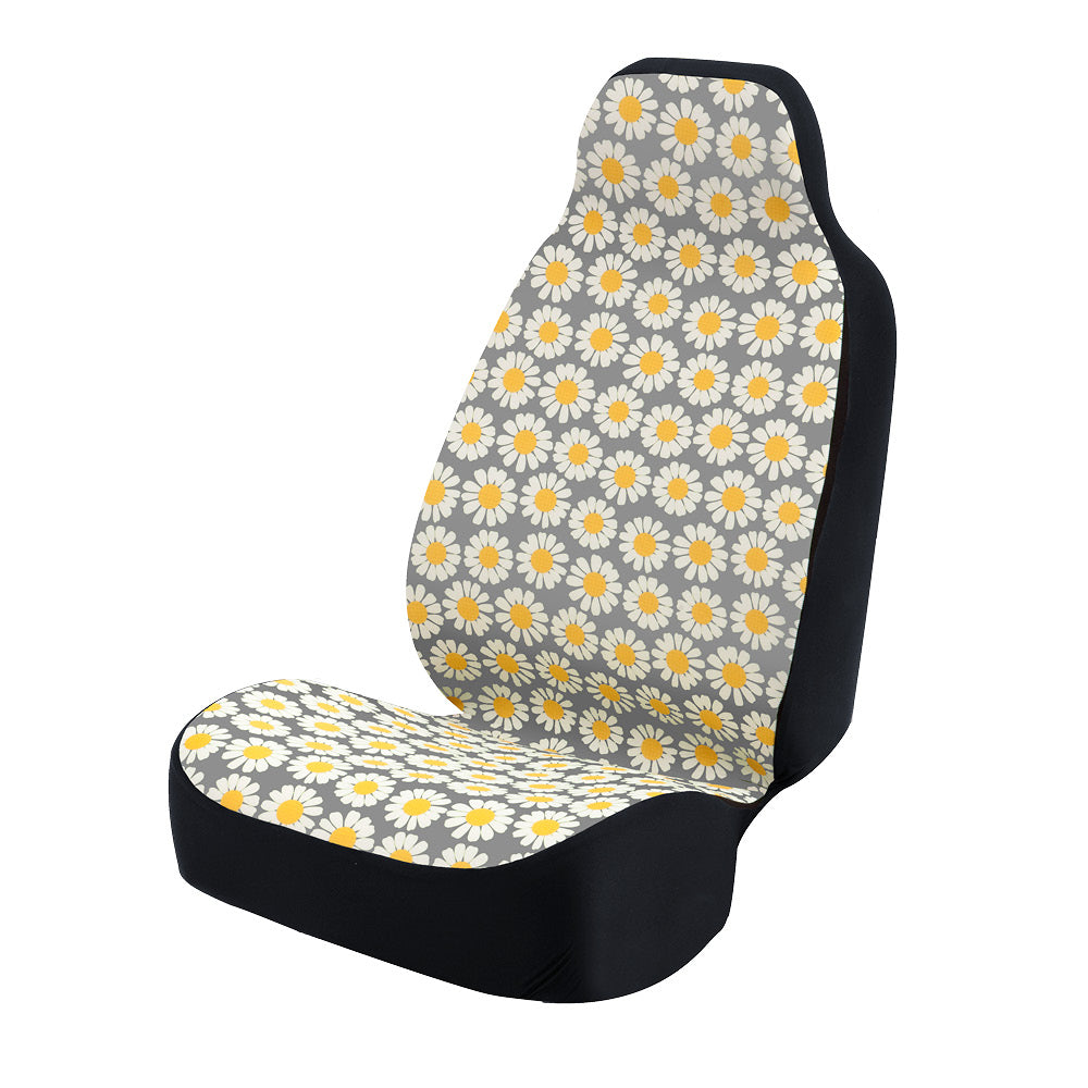 Universal Print Seat Cover (daisy crazy white flowers & gray background)