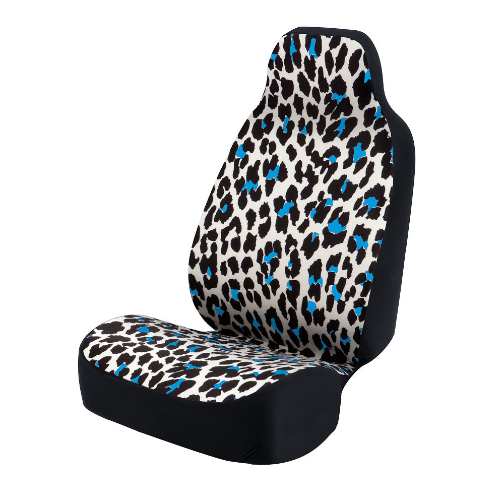 Universal Print Seat Cover (natural leopard blue spots & white background)