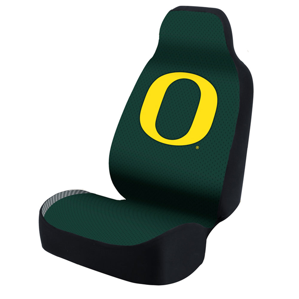 Universal Seat Cover Print 1pc - Ultimate Suede - University of Oregon - Green Weave Bottom w/ Black Interlock Backing