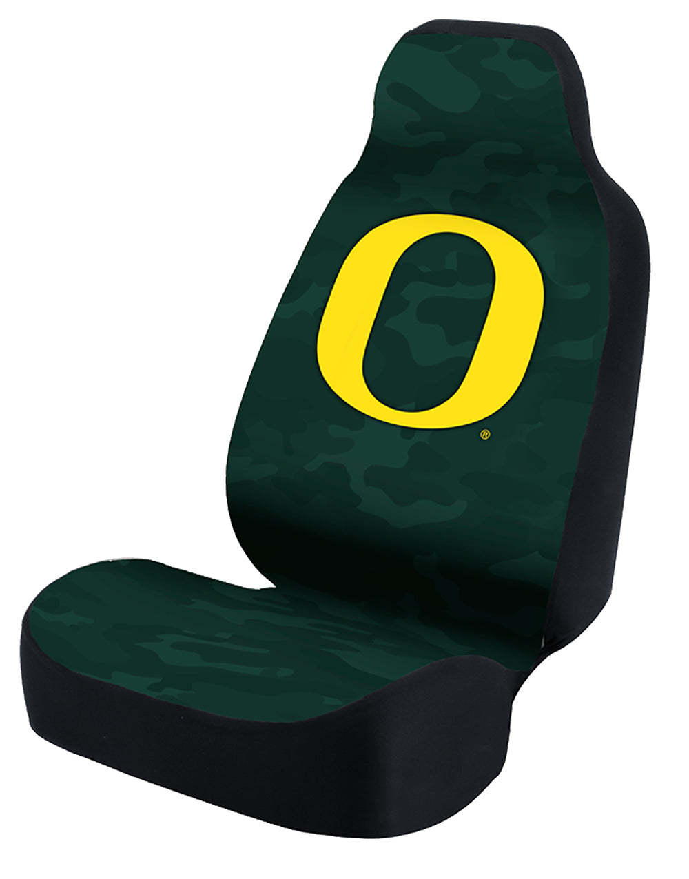 Universal Seat Cover Print 1pc - Ultimate Suede - University of Oregon - Green Camo w/ Black Interlock Backing