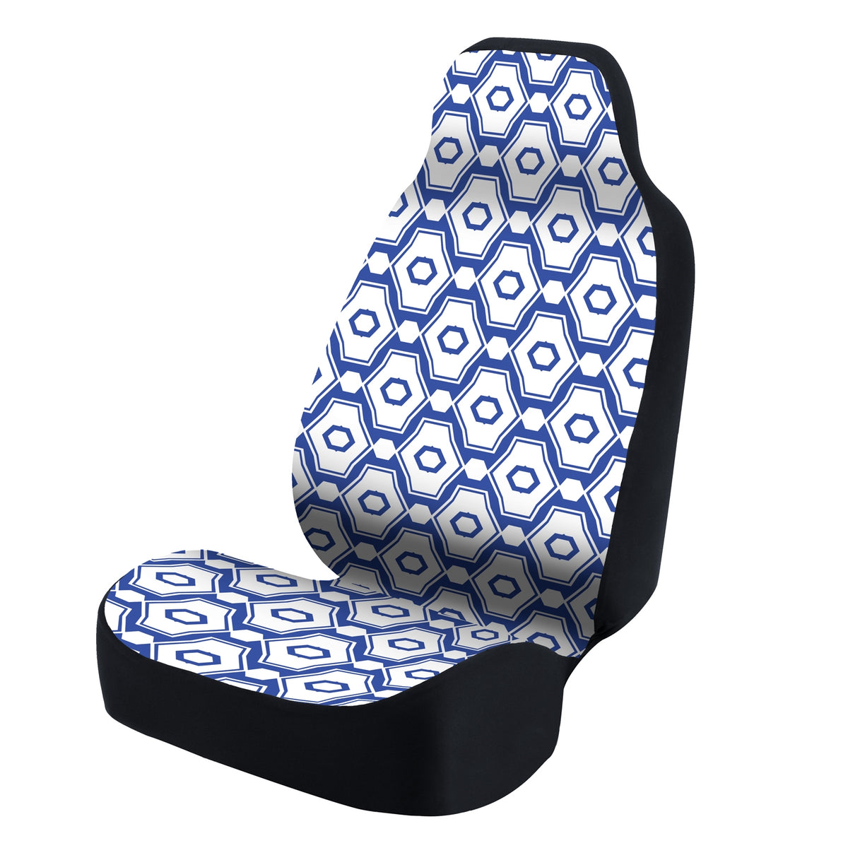 Universal Seat Cover Fashion Print 1pc - Ultimate Suede - Tapestry Polygons Blue under White