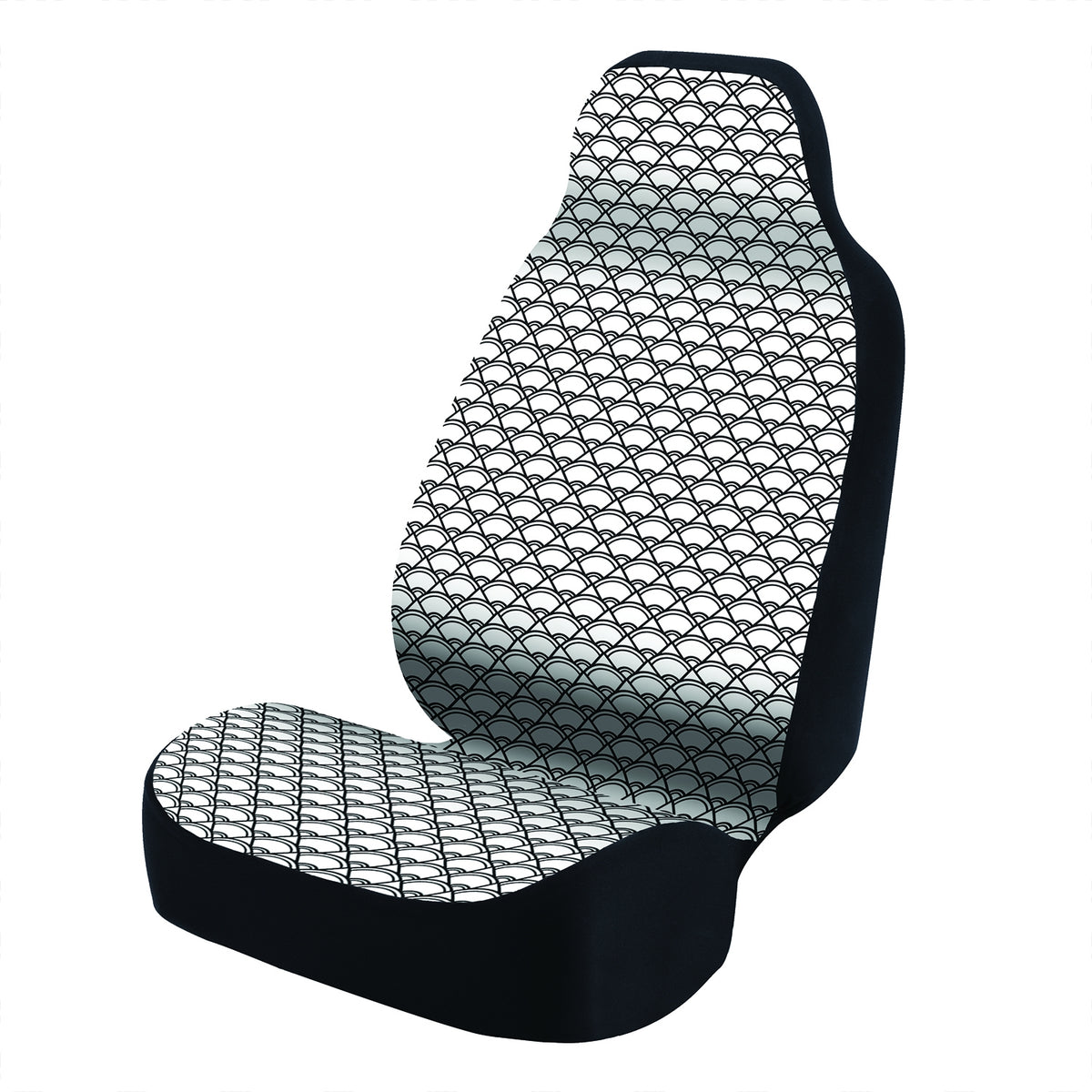 Universal Seat Cover Fashion Print 1pc - Ultimate Suede - Overlapping Shell Black and White