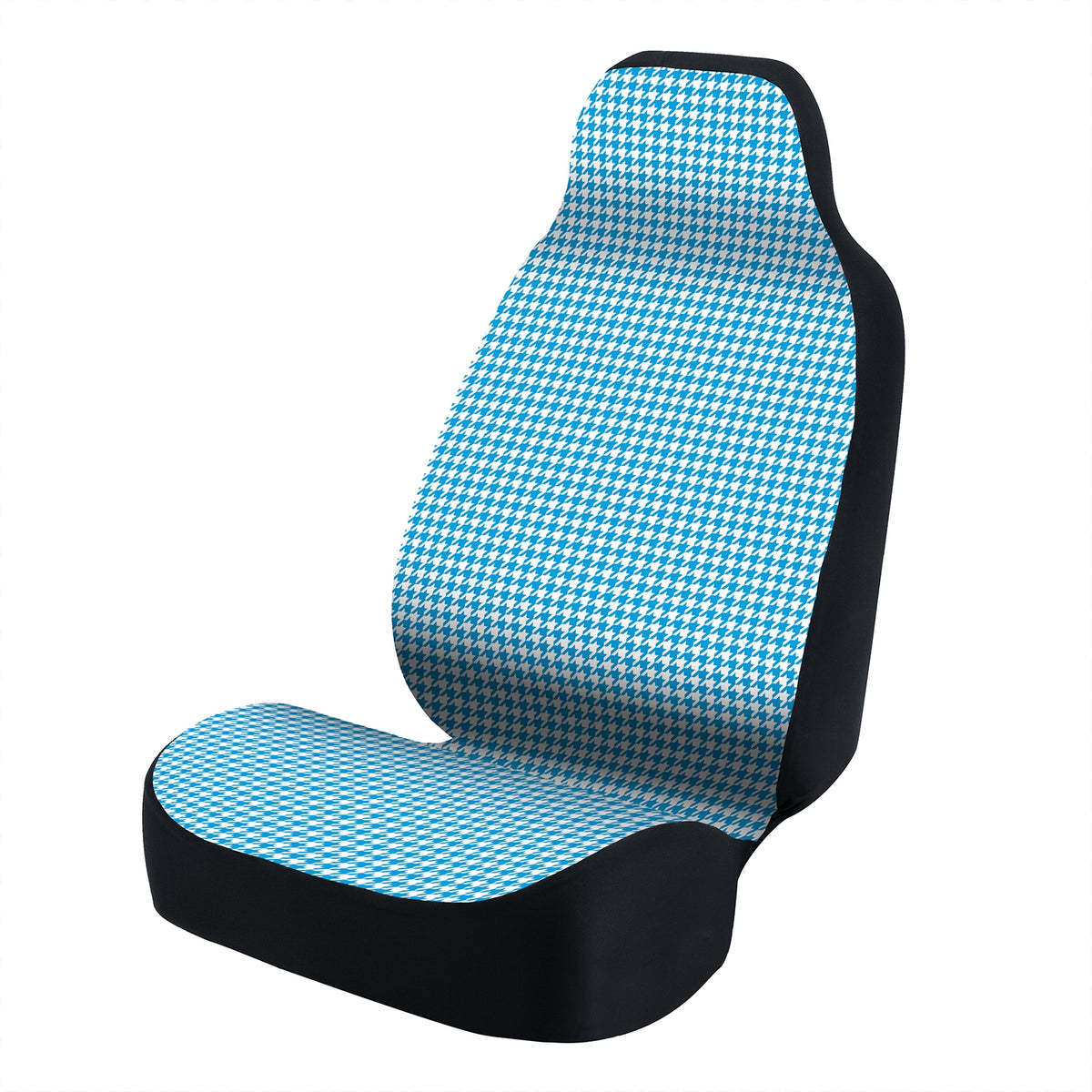 Universal Seat Cover Fashion Print 1pc - Ultimate Suede - Interlocking Houndstooth White and Light Blue