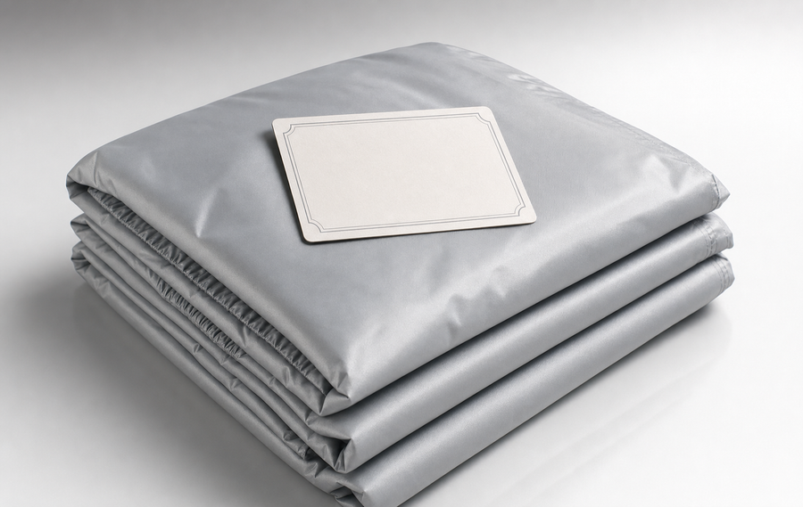 Folded Coverking Autobody Armor car cover with a warranty card overlay