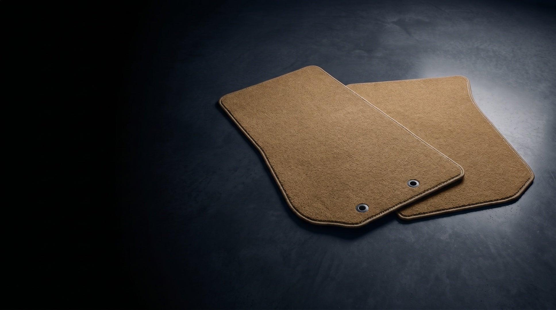 Custom floor mats — tan pair studio hero