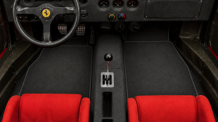 Coverking custom floor mats classic Ferrari with red seats