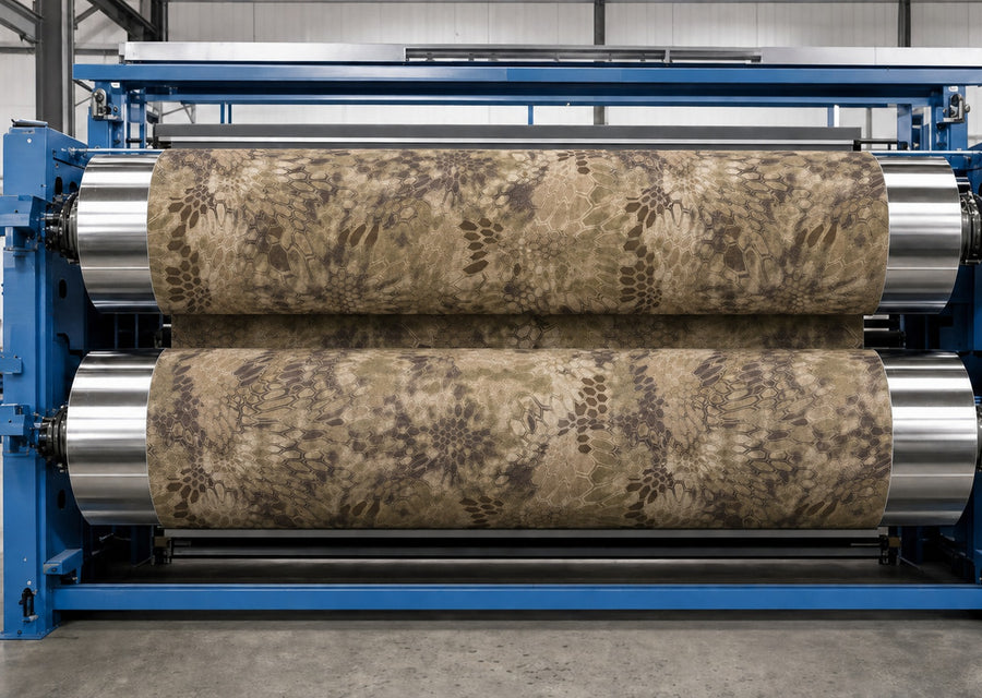 Nassdruck printing Kryptek Highlander on 1680 denier Ballistic fabric