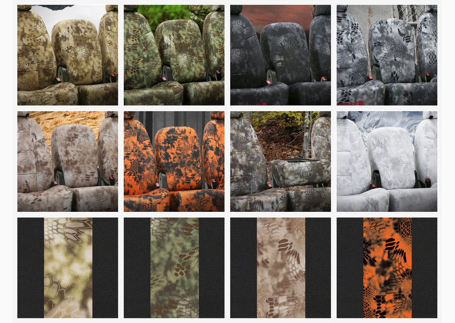 Every Kryptek pattern available on Coverking NeoSupreme seat covers — pattern selection collage