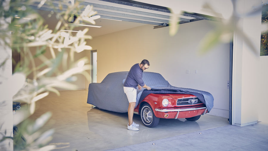 Quilted Coverking Moving Blanket cover on classic Mustang