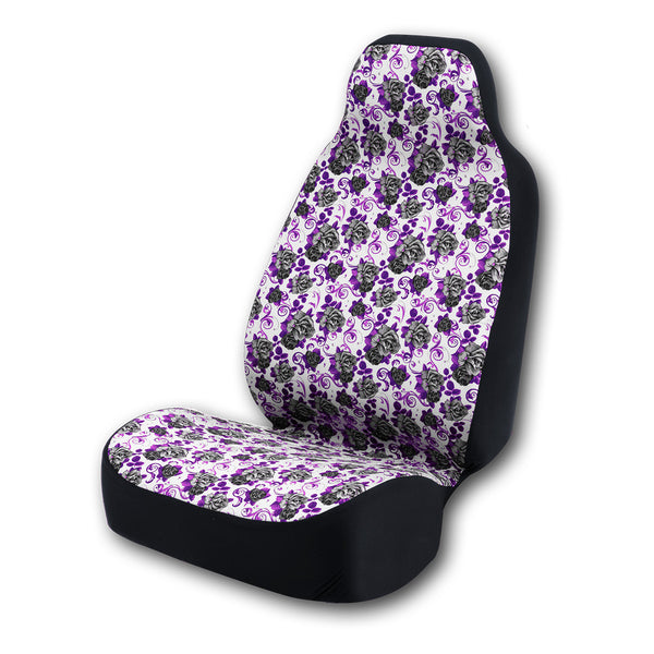 Universal Print Seat Cover (black roses & purple background)