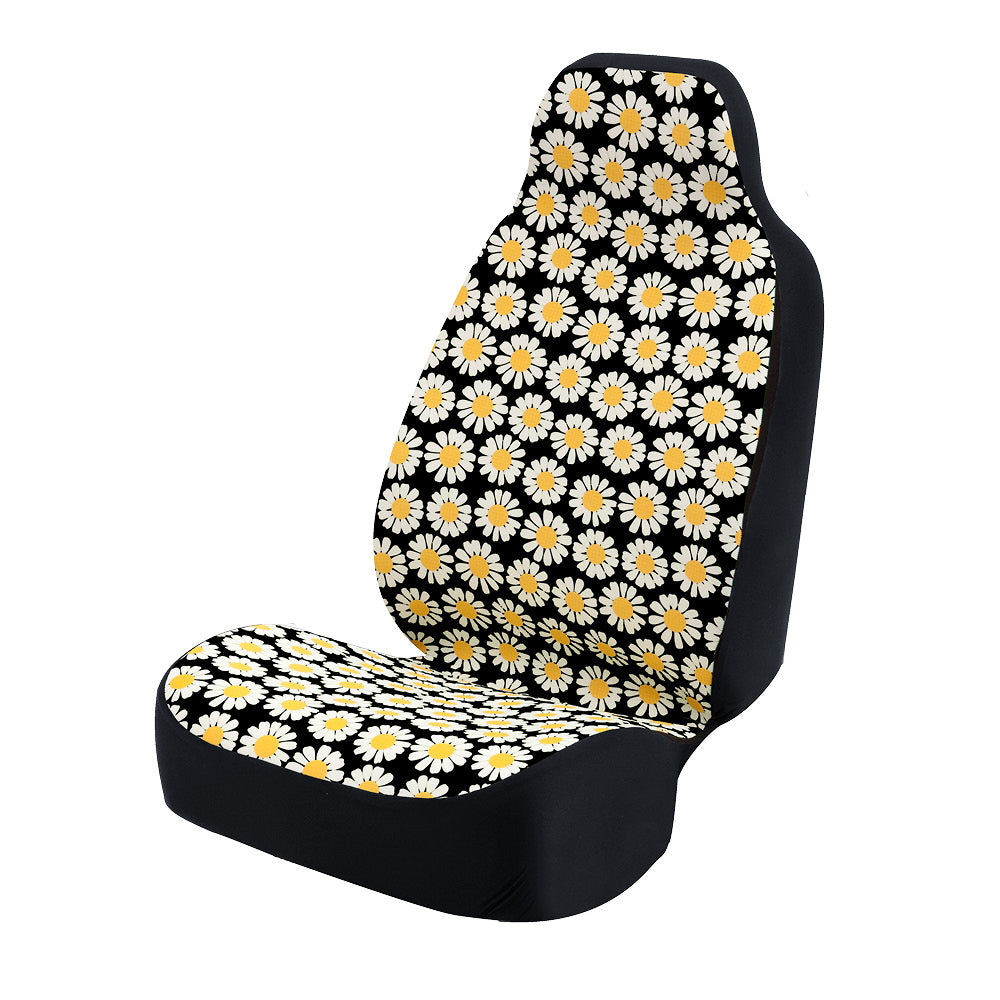 Universal Print Seat Cover (daisy crazy white flowers & black background)