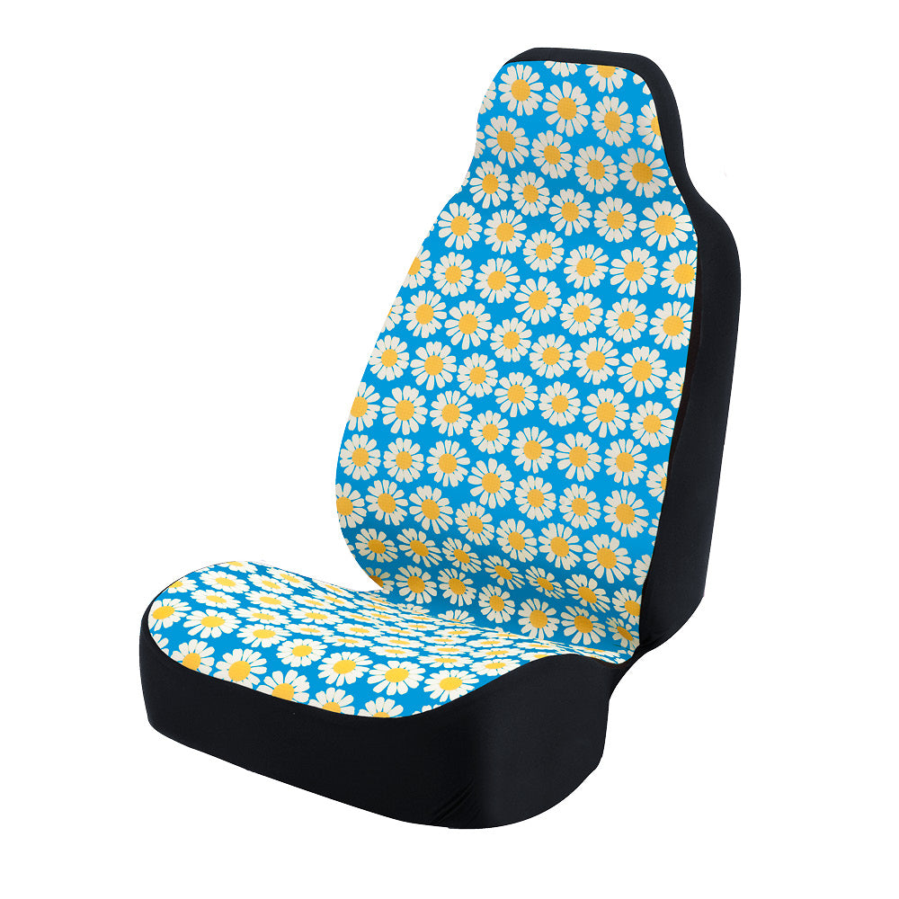 Universal Print Seat Cover (daisy crazy white flowers & blue background)
