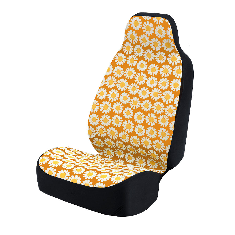 Universal Print Seat Cover (daisy crazy white flowers & orange background)