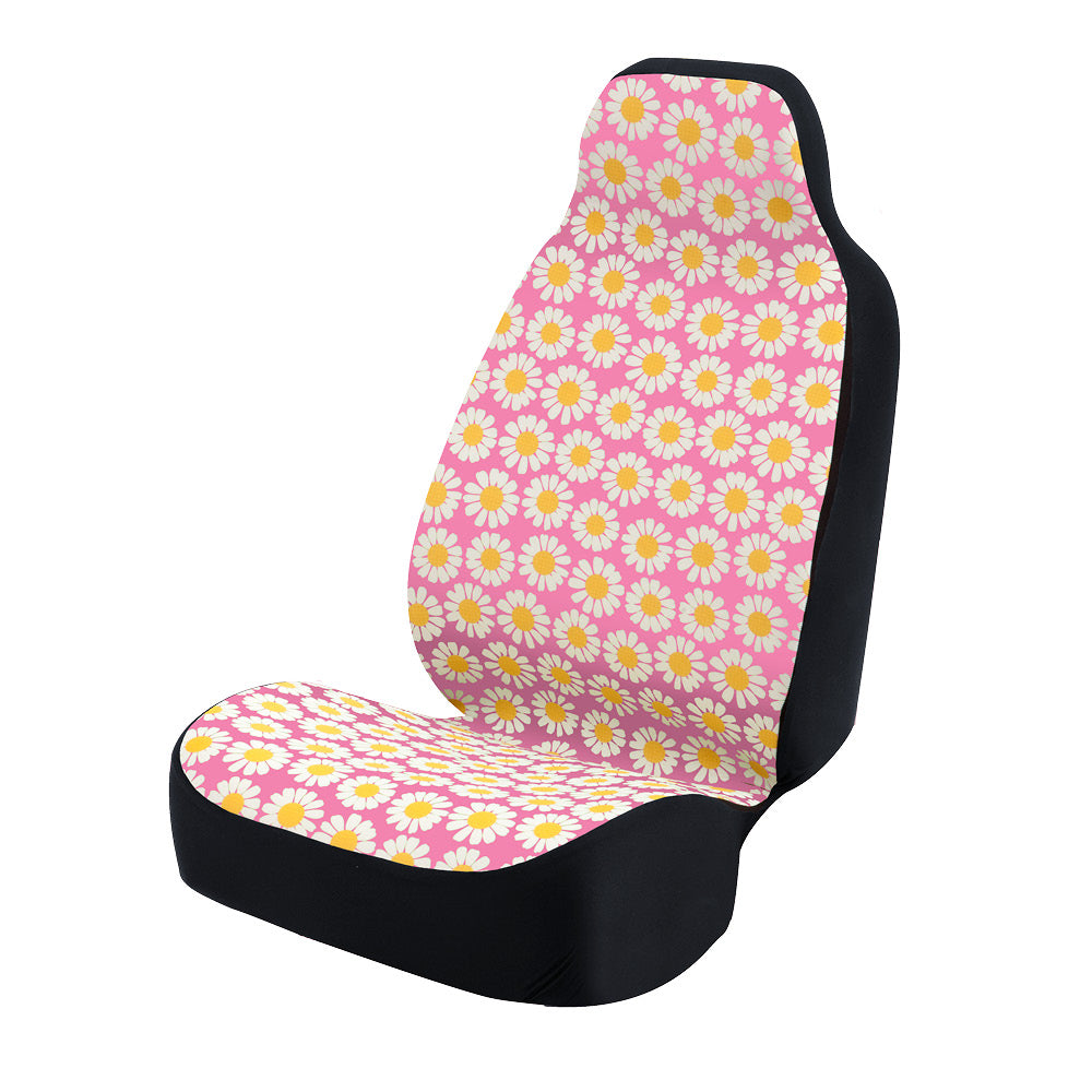 Universal Print Seat Cover (daisy crazy white flowers & pink background)