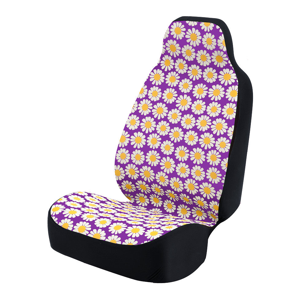 Universal Print Seat Cover (daisy crazy white flowers & purple background)