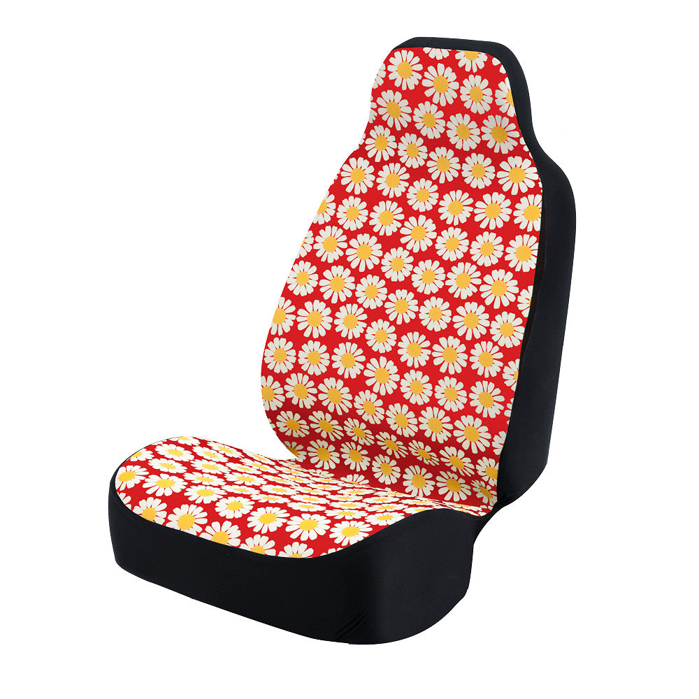 Universal Print Seat Cover (daisy crazy white flowers & red background)