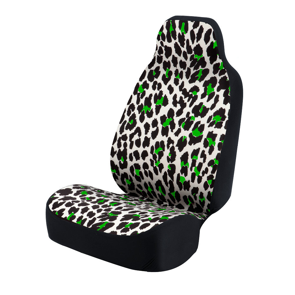 Universal Print Seat Cover (natural leopard green spots & white background)
