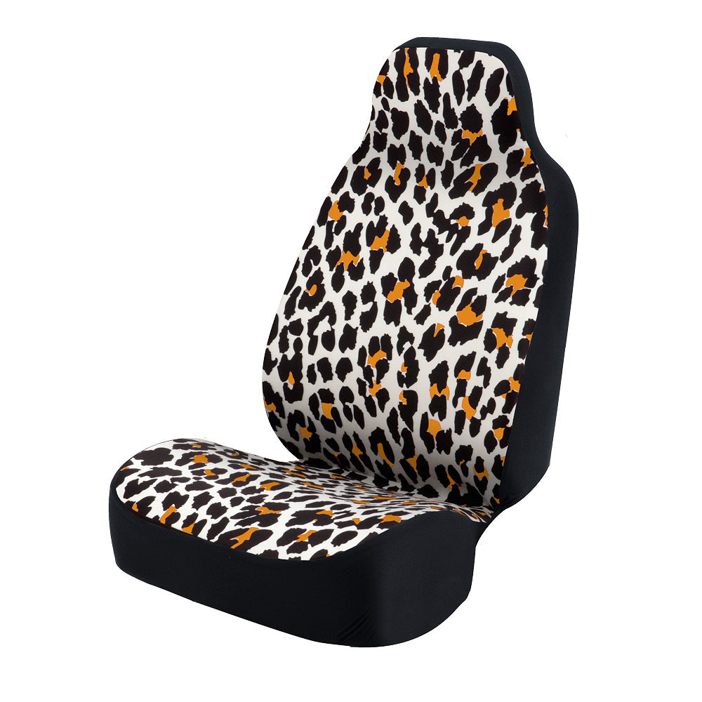 Universal Print Seat Cover (natural leopard orange spots & white background)
