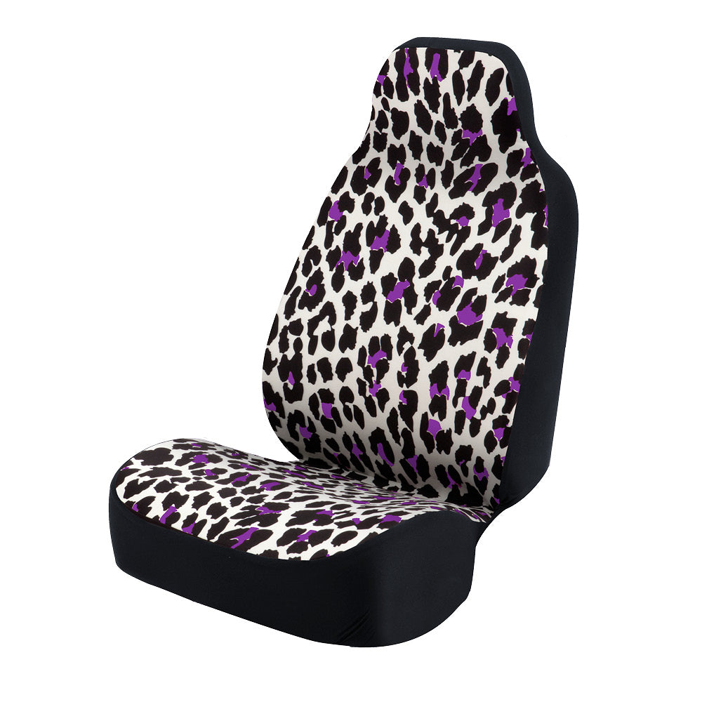 Universal Print Seat Cover (natural leopard purple spots & white background)