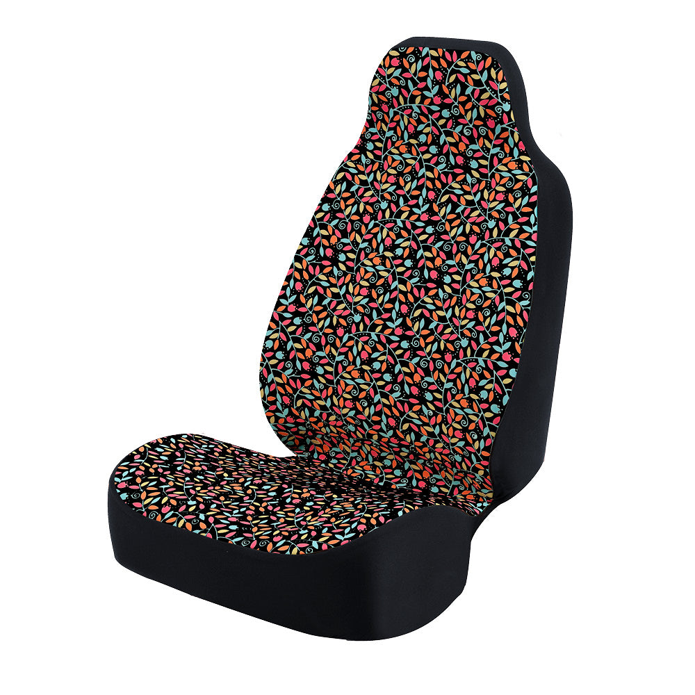 Universal Print Seat Cover (vivid flowers pink and blue & black background)