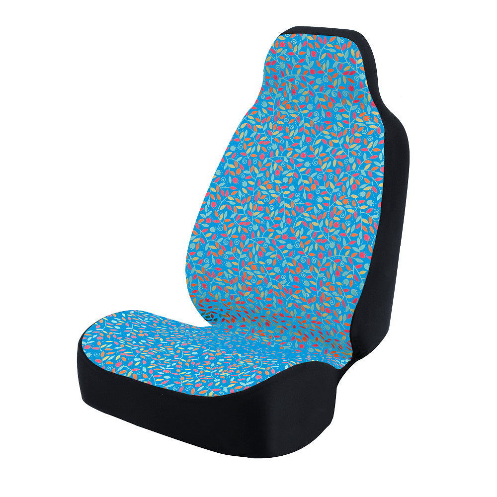 Universal Print Seat Cover (vivid flowers pink and blue & blue background)