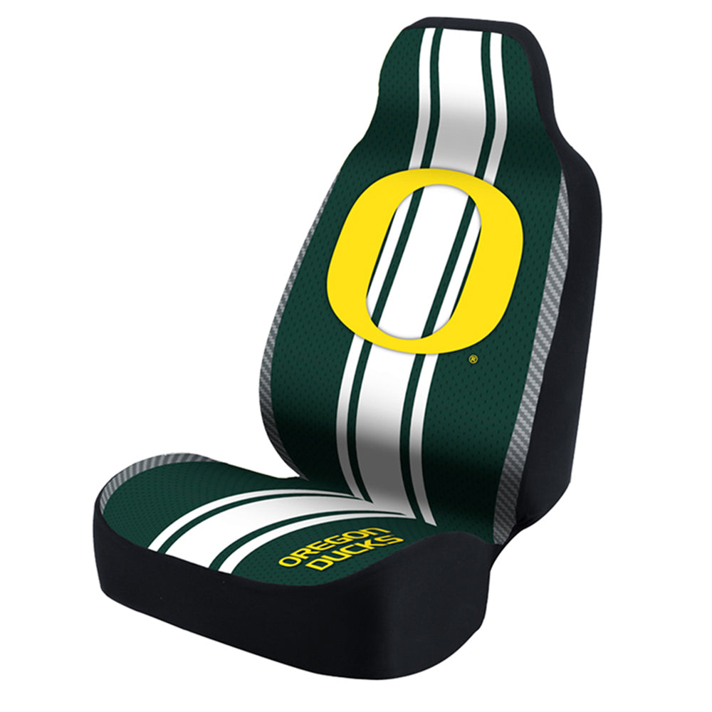 Universal Seat Cover Print 1pc - Ultimate Suede - University of Oregon - Green w/ Black Interlock Backing