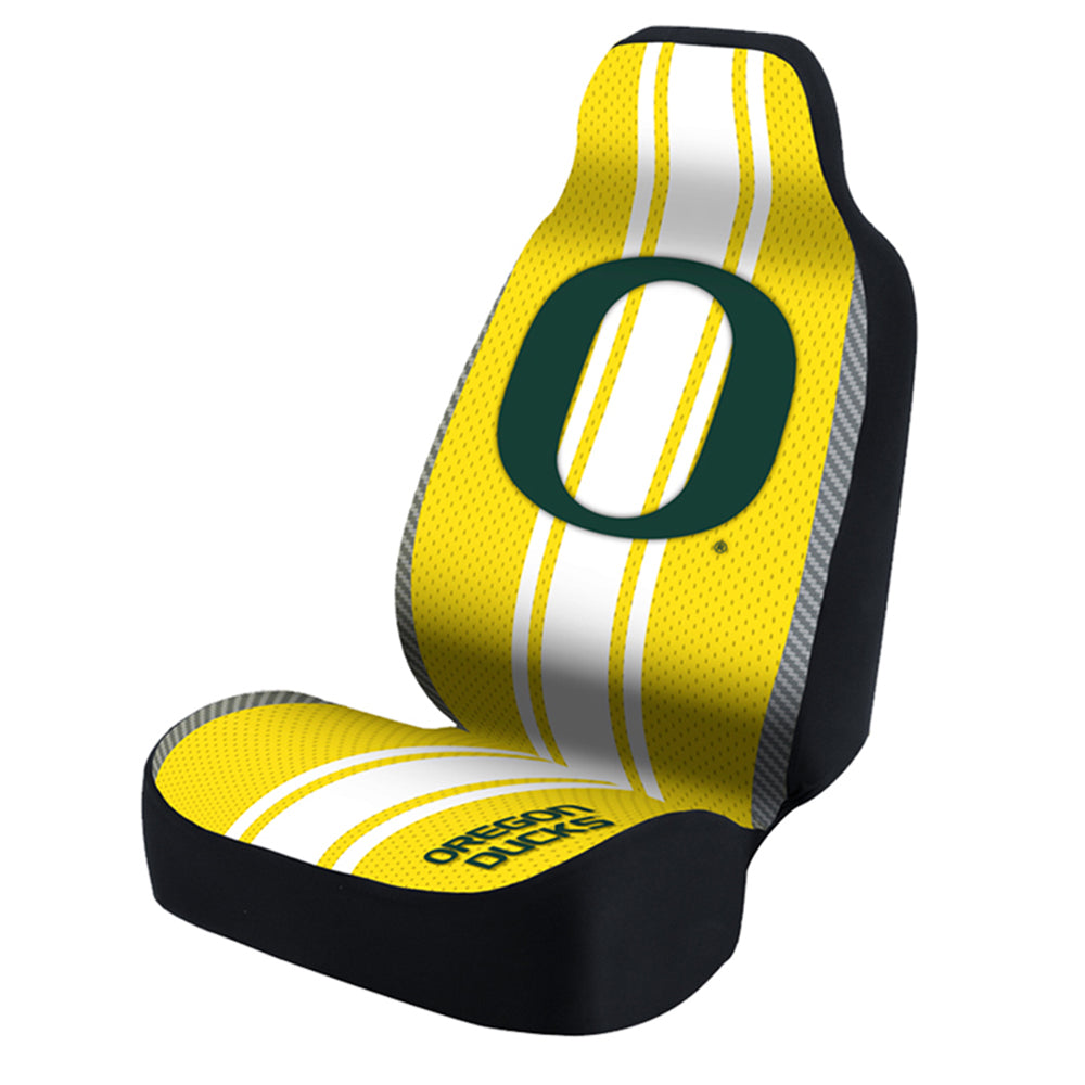 Universal Seat Cover Print 1pc - Ultimate Suede - University of Oregon - Yellow w/ Black Interlock Backing
