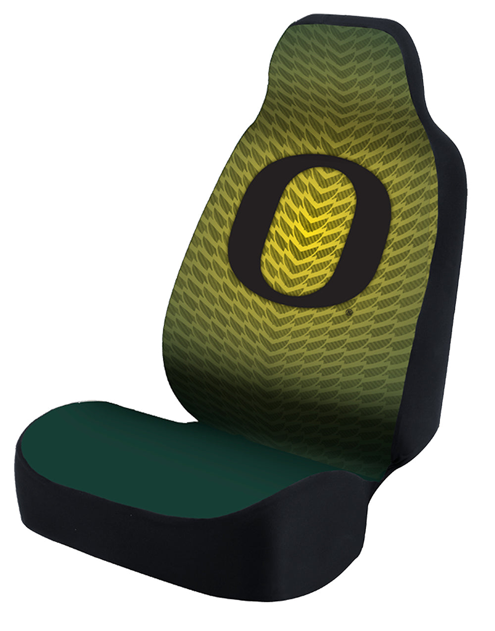 Universal Seat Cover Print 1pc - Ultimate Suede - University of Oregon - Green & Yellow Duck Wings w/ Black Interlock Backing