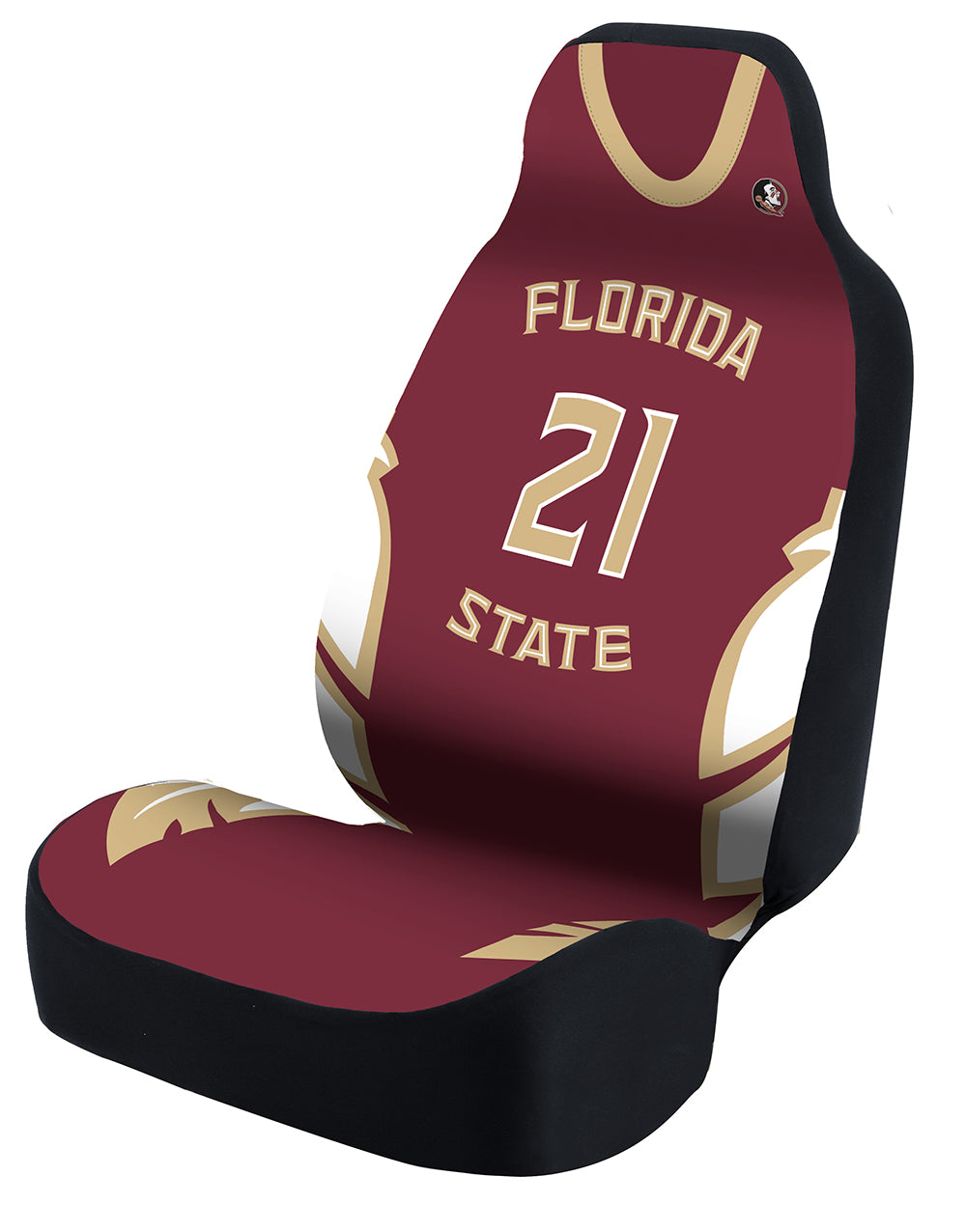 Universal Seat Cover Print 1pc - Ultimate Suede - University of Florida State - Burgundy Jersey w/ Black Interlock Backing