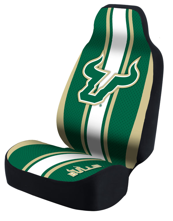 UNIVERSAL ULTISUEDE SEAT COVER DESIGNER 1PC - UNIVERSITY OF SOUTH FLORIDA - GREEN WITH TAN MIDDLE STRIPE & SIDE-Default