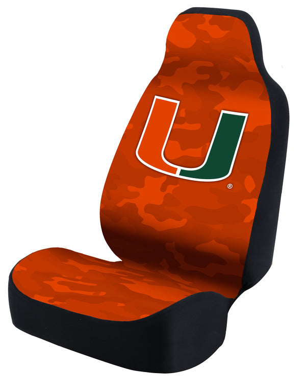 Universal Seat Cover Print 1pc - Ultimate Suede - University of Miami - Camo