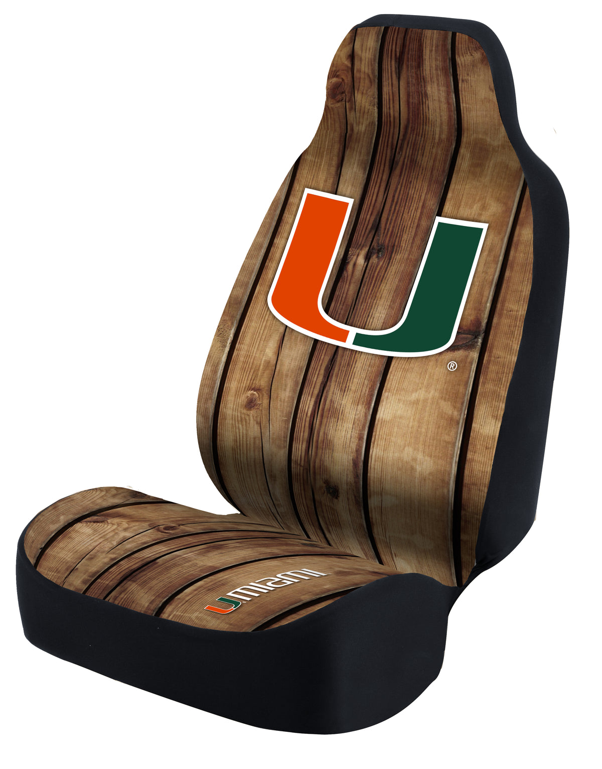 Universal Seat Cover Print 1pc - Ultimate Suede - University of Miami - Wood