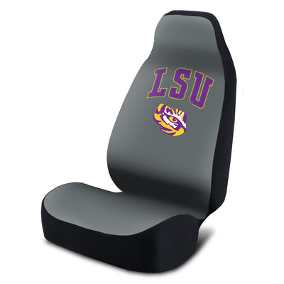 Universal Seat Cover - Louisiana State University Gray Distressed Tiger and Name
