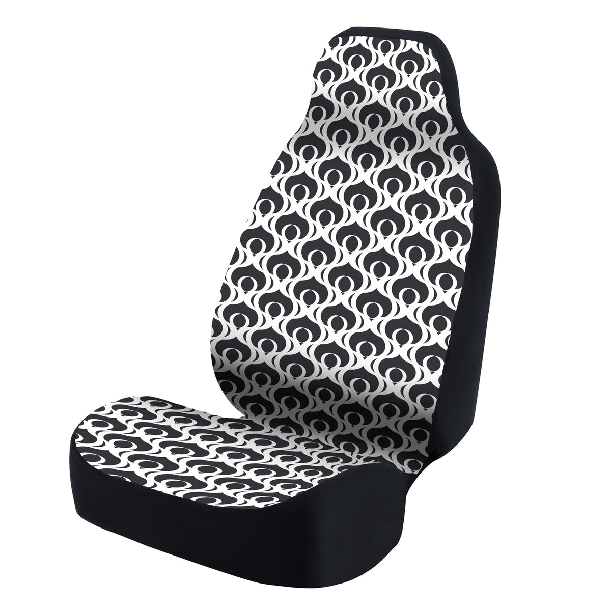 Universal Seat Cover Fashion Print 1pc - Ultimate Suede - Symmetry Garden White over Black