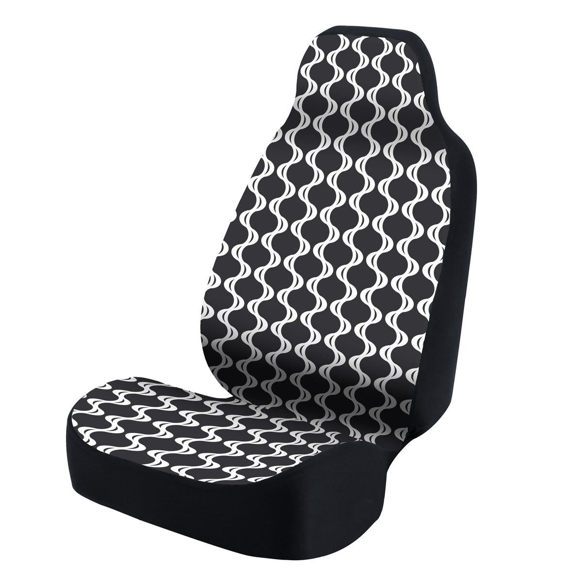 Universal Seat Cover Fashion Print 1pc - Ultimate Suede - Symmetry Sine White over Black
