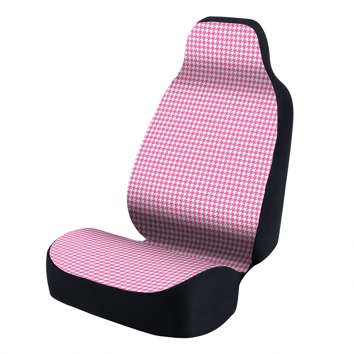 Universal Seat Cover Fashion Print 1pc - Ultimate Suede - Interlocking Houndstooth White and Pink